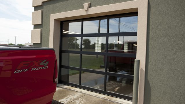 closed glass commercial garage door